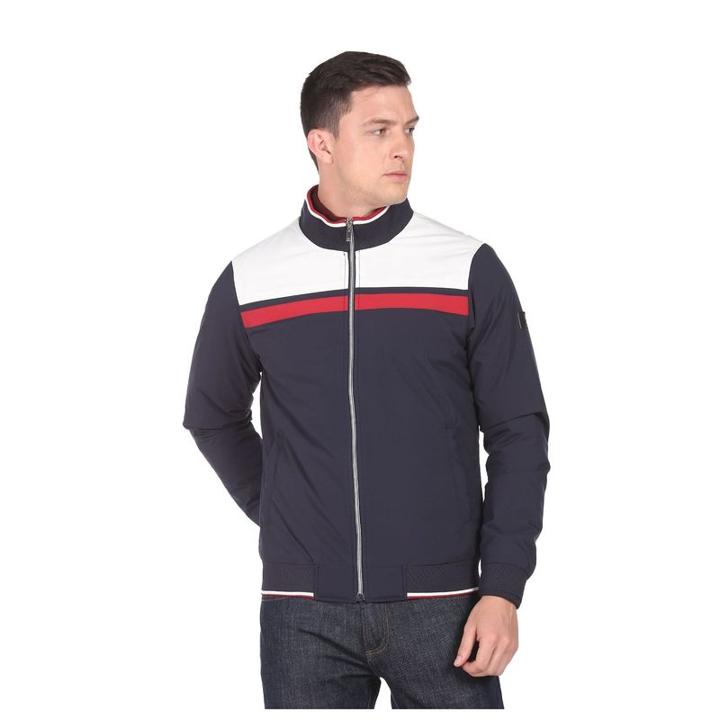 Arrow Sports Men Navy High Neck Colorblock Bomber Jacket (M)
