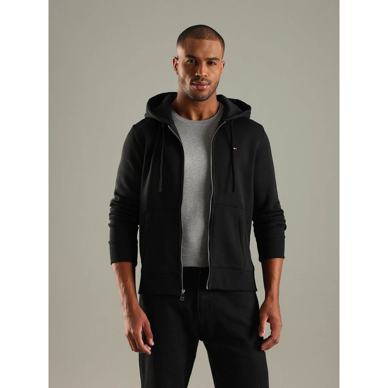 Tommy Hilfiger Men Black Solid Regular Fit Cotton Sweatshirt (XS)