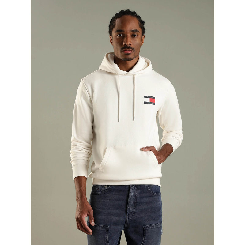 Tommy Hilfiger Men Off White Logo Regular Fit Cotton Sweatshirt (XS)