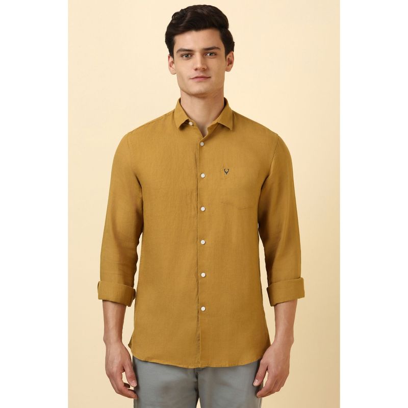 Allen Solly Men Mustard Ochre Textured Full Sleeves Casual Shirt (39)