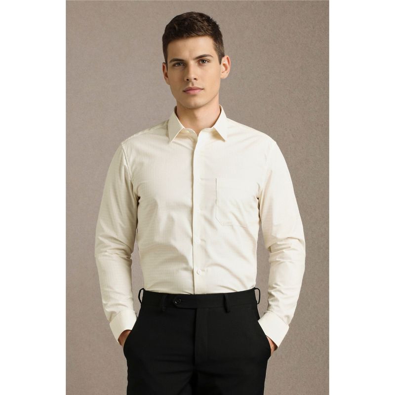 Louis Philippe Men Cream Textured Full Sleeves Formal Shirt (39)