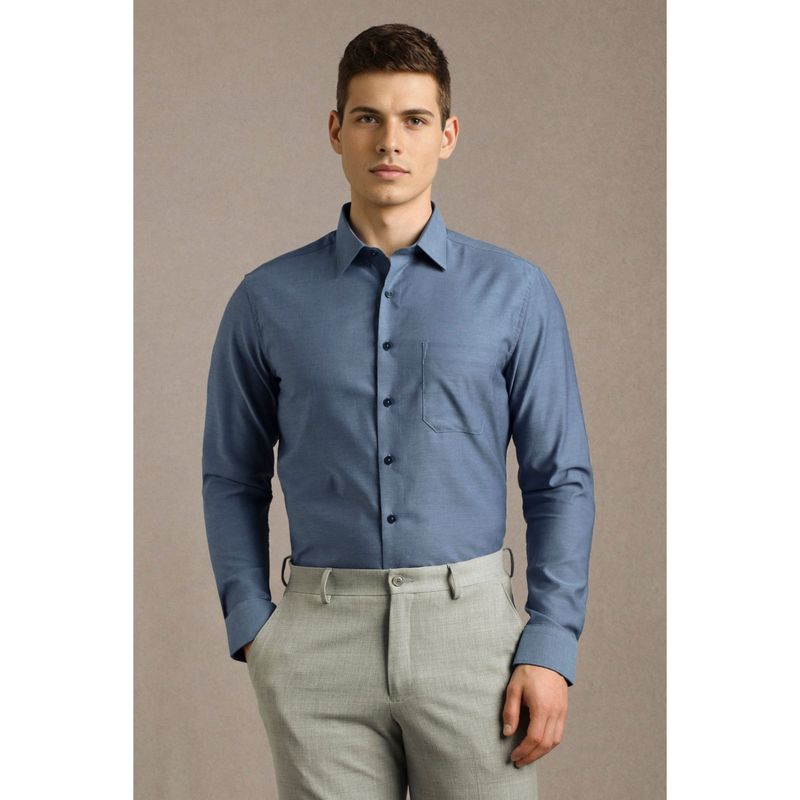 Louis Philippe Mens Blue Solid Easy to Iron Cotton Slim fit Formal Shirt (44)