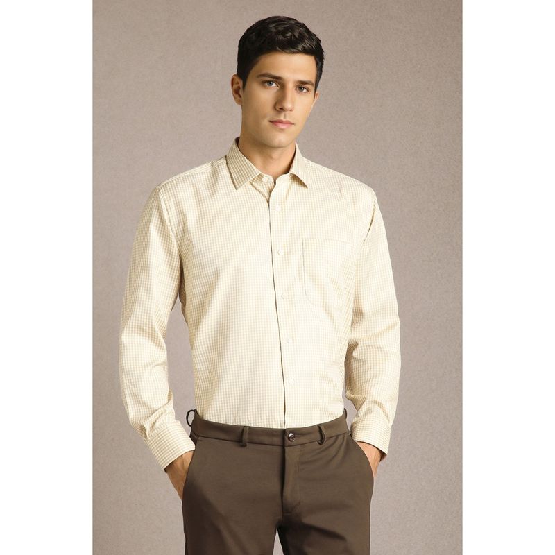 Louis Philippe Men Beige Check Full Sleeves Formal Shirt (42)