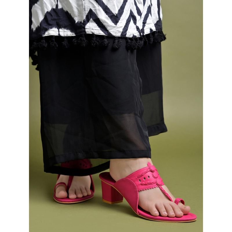 Shoetopia Womens Classic Pink Kolhapuri Heels (EURO 39)