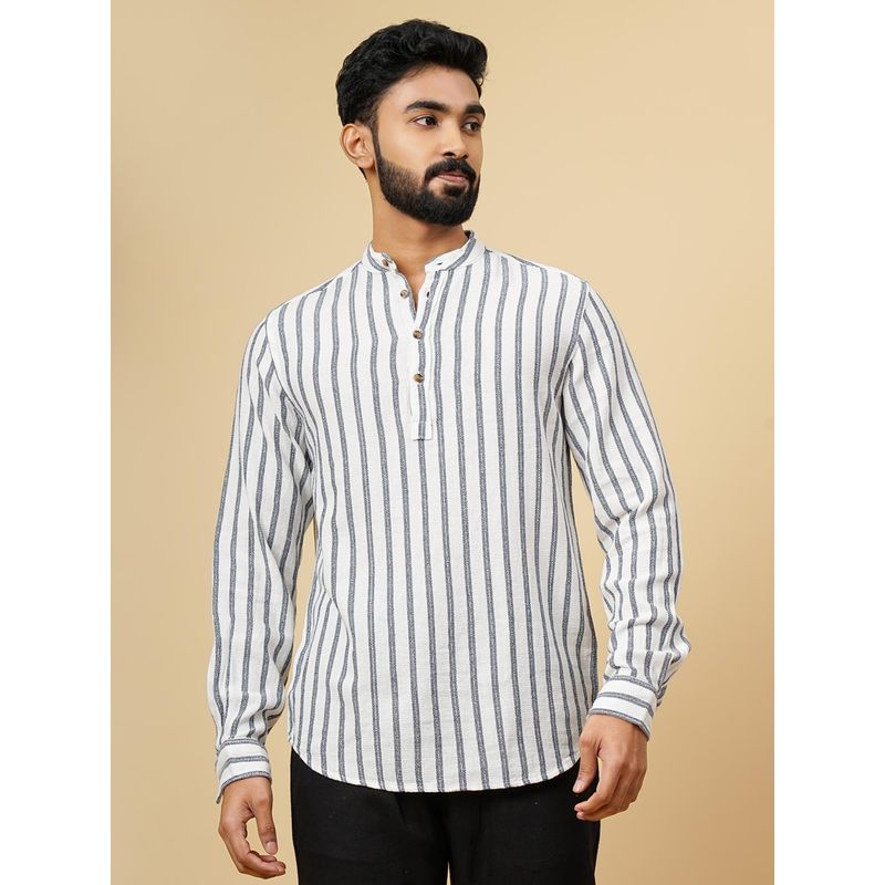 JadeBlue White Cotton Striped Slim Fit Casual Shirt (44)