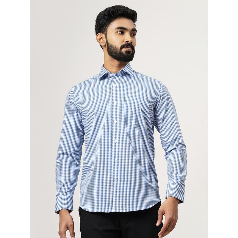 JadeBlue Blue Cotton Checked Slim Fit Formal Shirt (39)