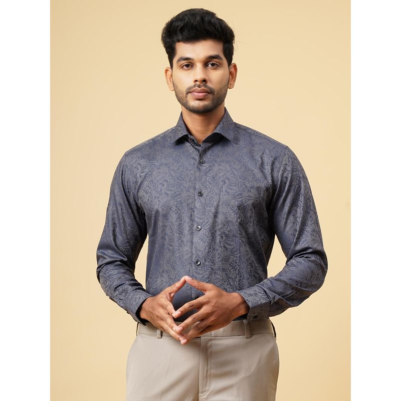 Metal Grey Cotton Solid Slim Fit Formal Shirt (39)