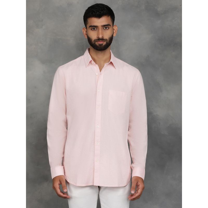 JadeBlue Light Pink Cotton Linen Solid Full Sleeves Casual Shirt (38)