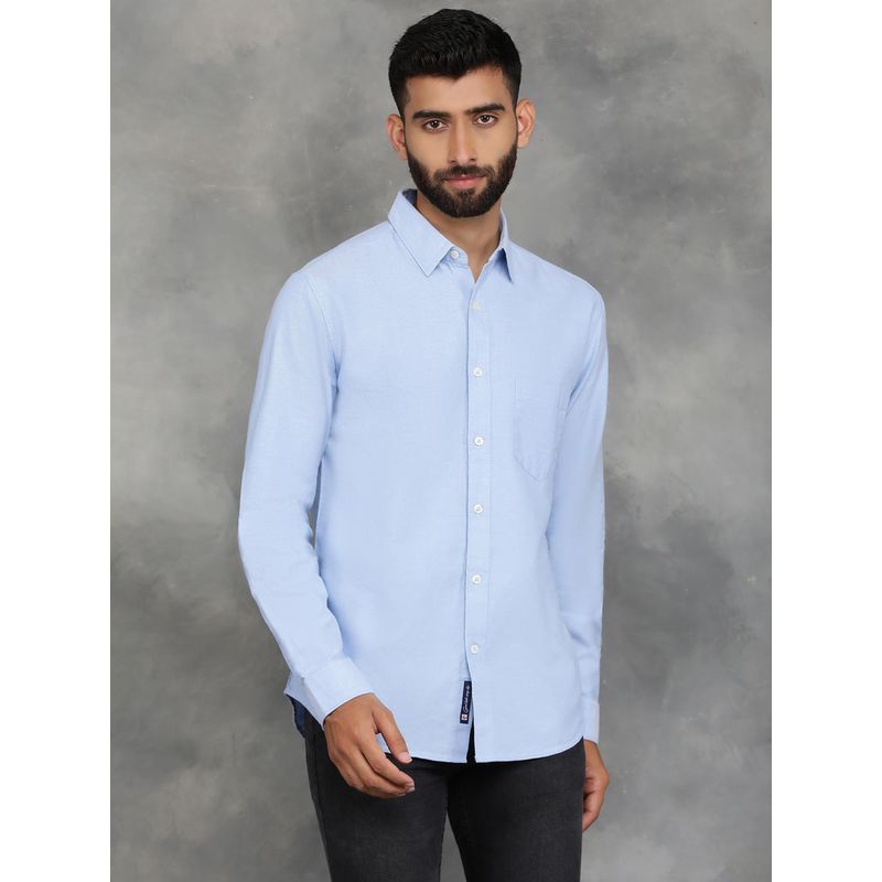 Greenfibre Sky Blue Cotton Solid Full Sleeves Casual Shirt (42)