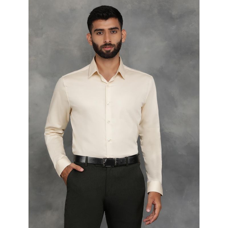 Greenfibre Yellow Cotton Solid Full Sleeves Casual Shirt (38)