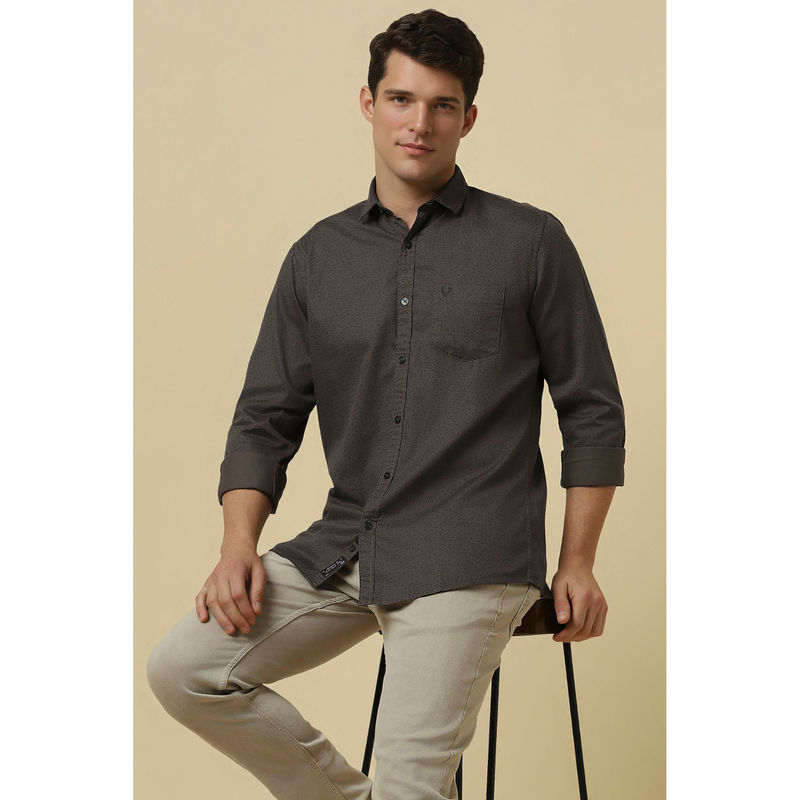 Allen Solly Men Brown Custom Fit Print Full Sleeves Casual Shirts (44)