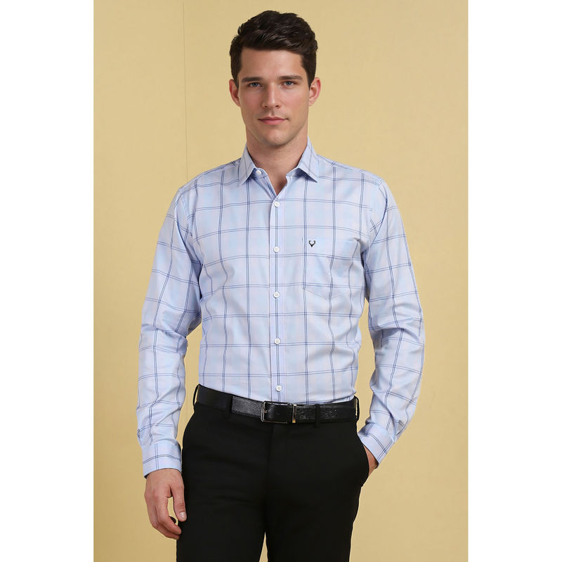 Allen Solly Men Light Blue Slim Fit Check Full Sleeves Formal Shirts (42)