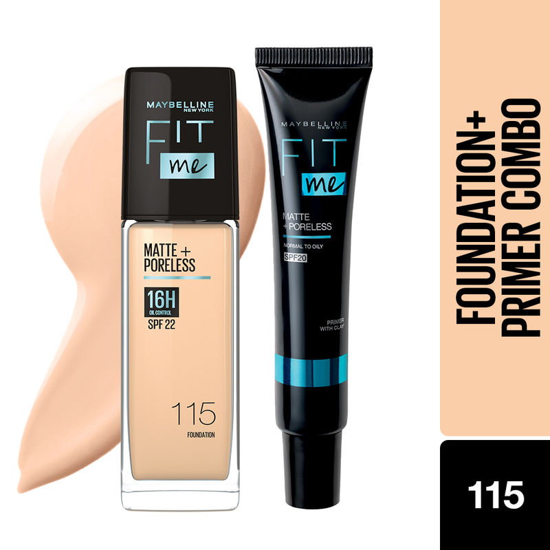 Maybelline New York Perfect Matte Base Duo, Fit Me Foundation 115 + Fit Me Matte + Poreless Primer