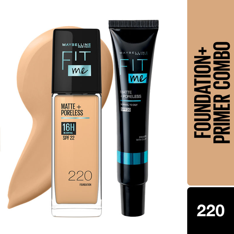 Maybelline New York Perfect Matte Base Duo , Fit Me Foundation 220 + Fit Me Matte + Poreless Primer
