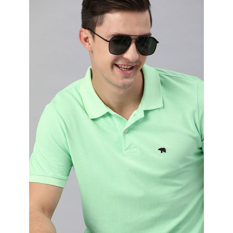 THE BEAR HOUSE Men Green Solid Polo Collar T-shirt (S)