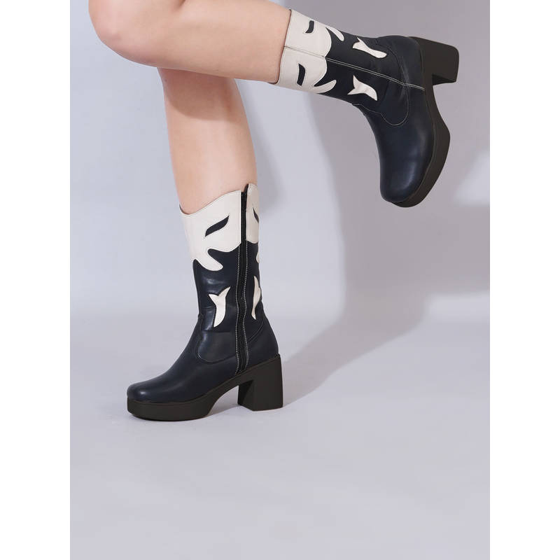 HVNLY by Shoetopia Black Cowboy Casual Boots For Women (EURO 38)