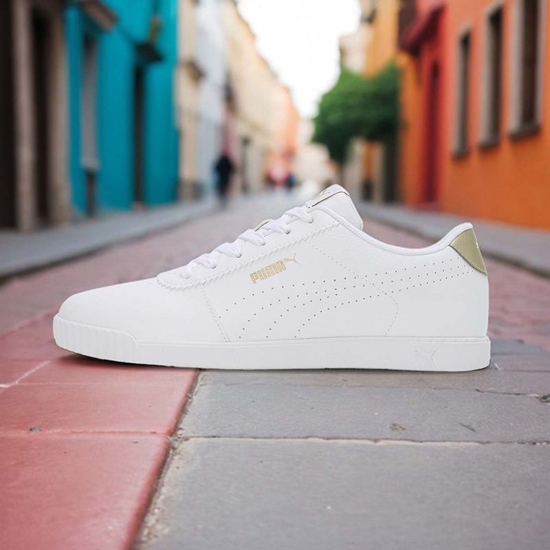 Puma Carina Slim Perf Womens Off White & Gold Sneakers (UK 7)