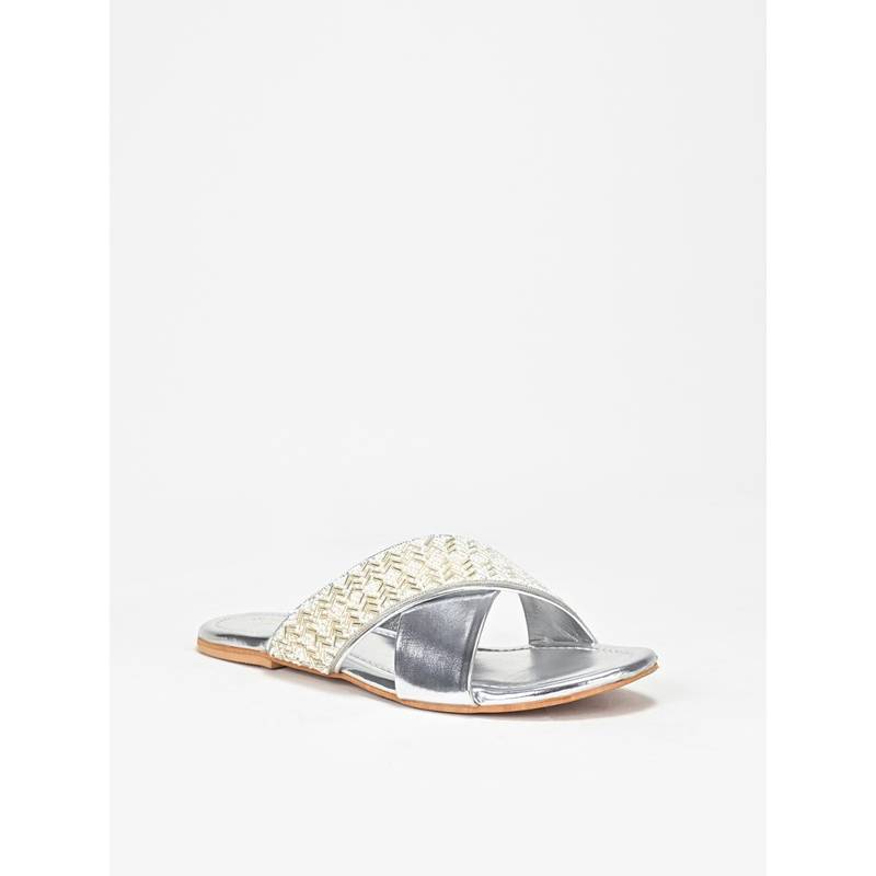 SCENTRA Amara Silver Cross Strap Flats (EURO 38)