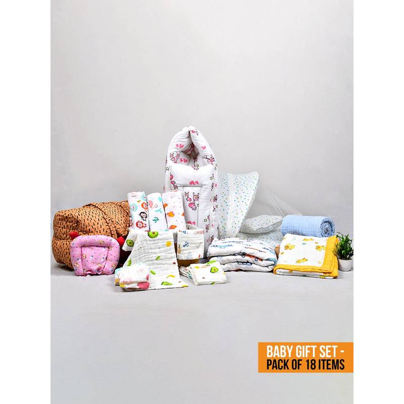 Buy Moms Home New Born Organic Cotton Muslin Gift Set - 18 Items - Online