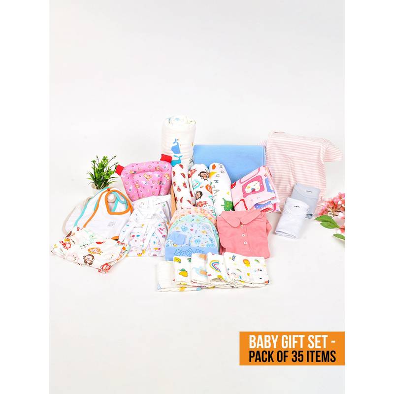 Buy Moms Home New Born Organic Cotton Baby Essentials Gift Set 35 Items ...