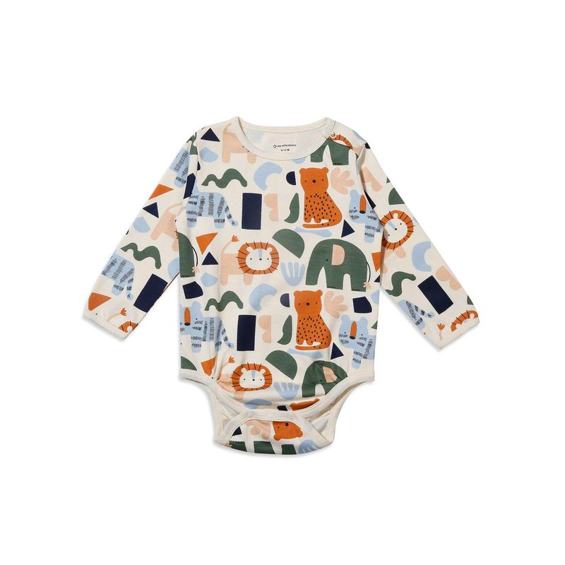 My Milestones 100% Cotton Full Sleeves Animals Onesie - Cream (0-3 Months)