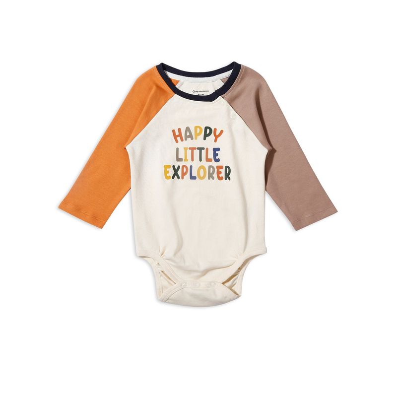 My Milestones 100% Cotton Full Sleeves Graphic Colorblock Onesie - Multicolour (0-3 Months)