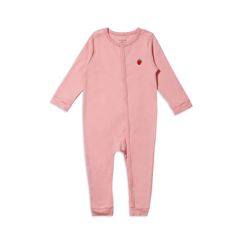 My Milestones 100% Cotton Full Sleeves Strawberry Romper - Peach (0-3 Months)