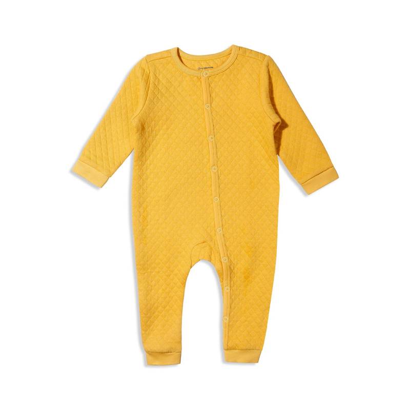 My Milestones 100% Cotton Full Sleeves Quilted Solid Romper - Yellow (0-3 Months)