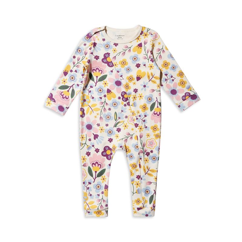 My Milestones 100% Cotton Full Sleeves Floral Romper with Two Way Zipper - Cream (0-3 Months)