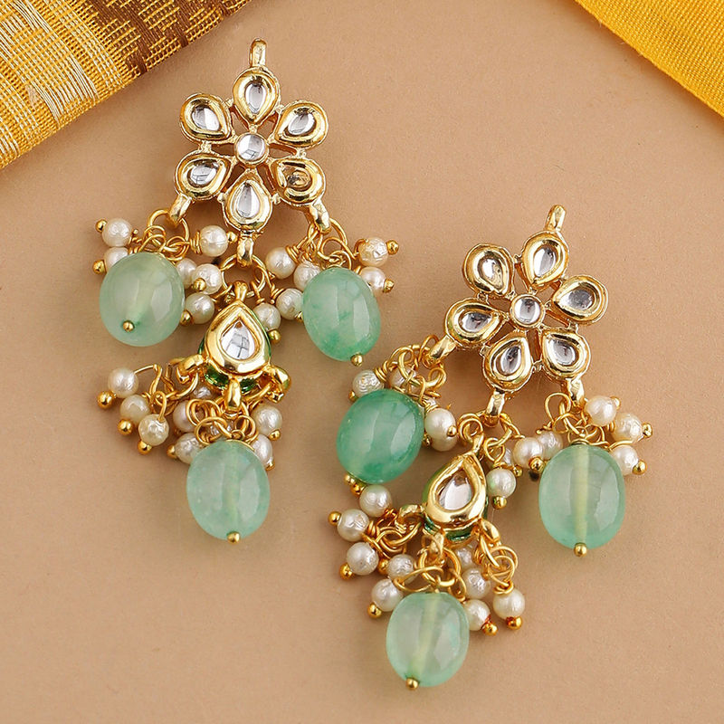 Buy Shoshaa Sea Green Gold Plated Kundan Earrings Online