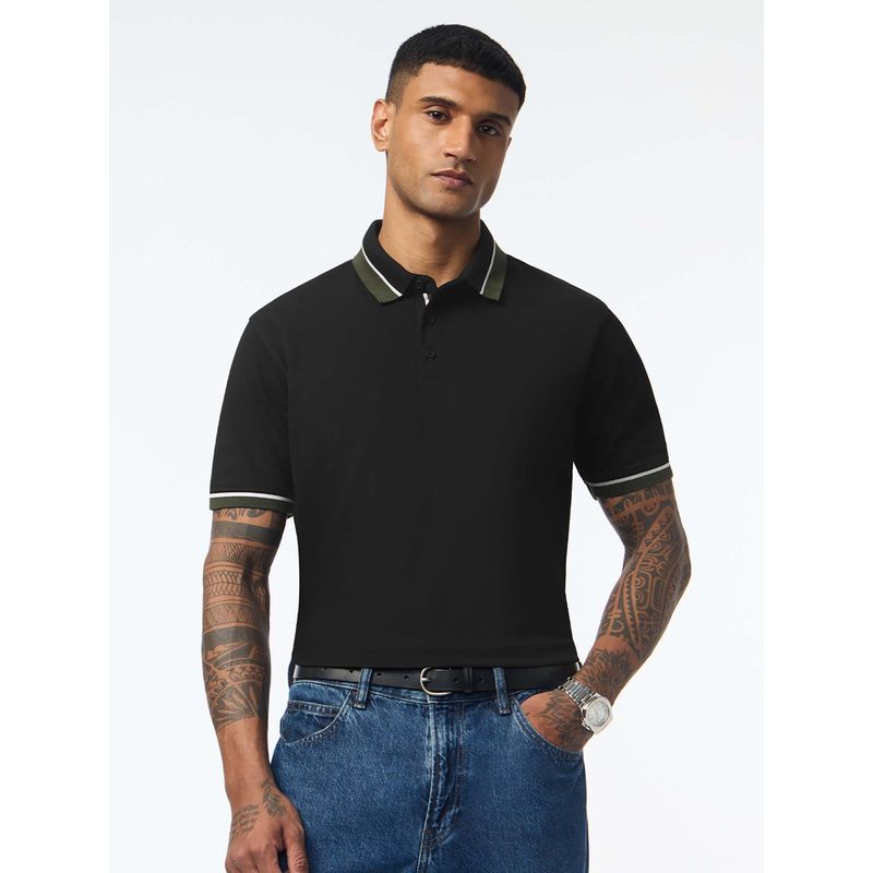 The Souled Store Pique Polo Phantom Men Textured Polo T-Shirt (L)