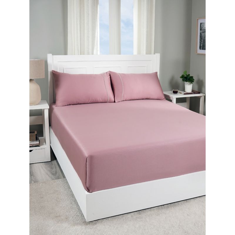 Maspar Colorart Viola Misty Rose Solid Bed Sheet with Pillow Cover (Queen)