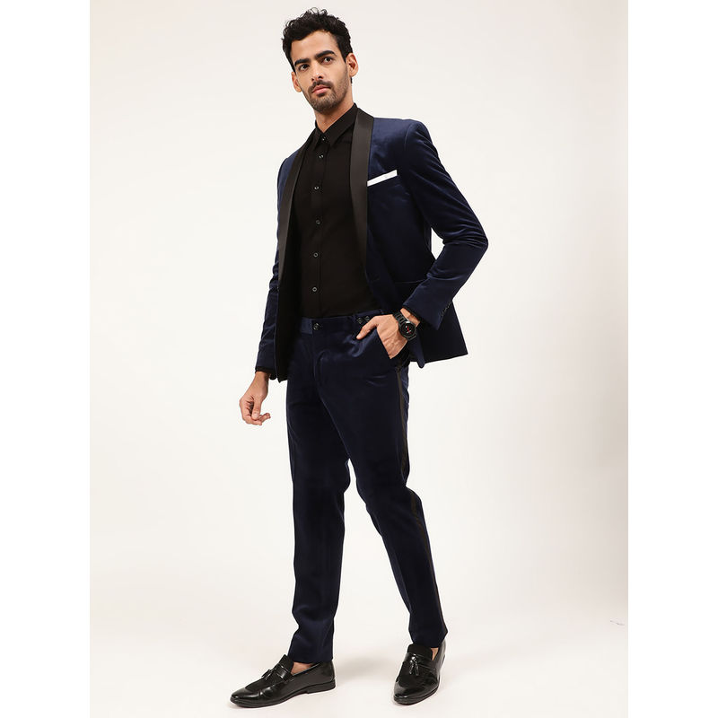 LINDBERGH Navy Blue Solid Shirt with Blazer and Pant (Set of 3) (38)