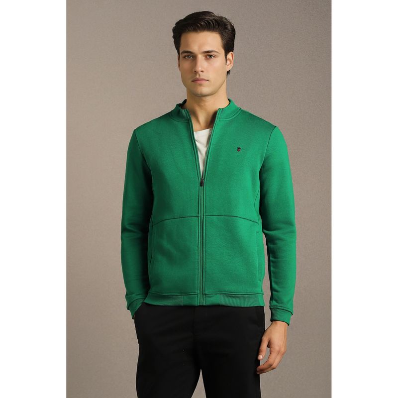 Louis Philippe Green Cotton Blend Full Sleeves Regular Zipper Jacket (M)