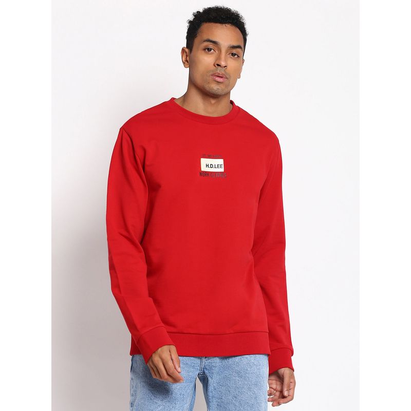 Lee Red Solid Regular Fit Sweatshirt (XL)