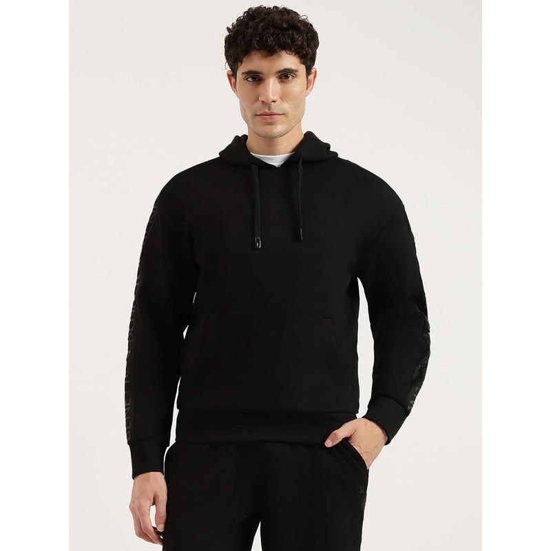 United Colors of Benetton Men Black Boxy Fit Solid Tape Scuba Hoodie (XL)