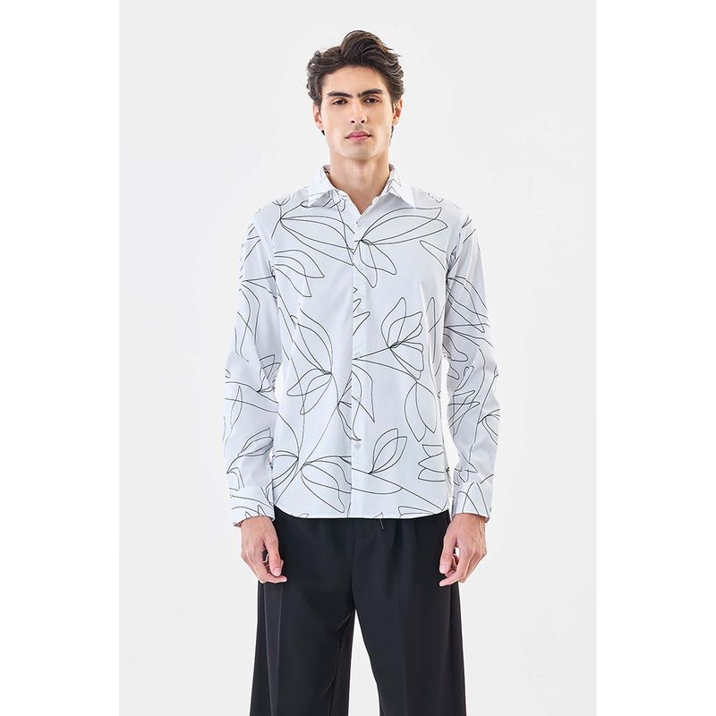 Snitch Men White Floral Printed Full Sleeves Party Luxe Shirt (S)