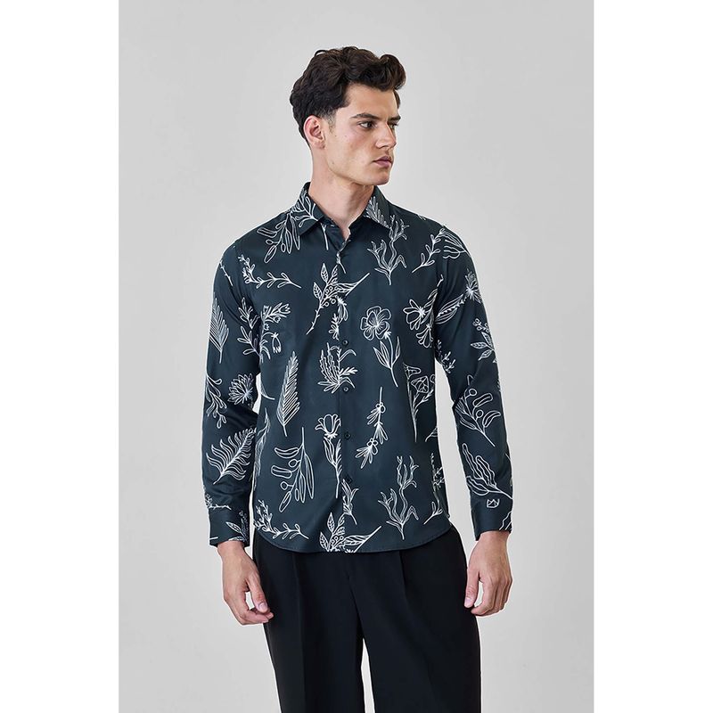 Snitch Men Navy Blue Floral Printed Full Sleeves Casual Luxe Shirt (S)