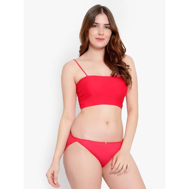 BRACHY Women Red Lightly Padded Spaghetti Bralette with Panty (Set of 2) (32B)