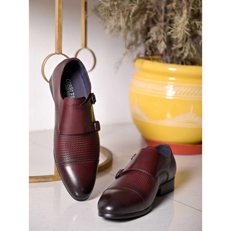 Cobblerz Men Brown Basket Weave Textured Monk Straps (EURO 40)