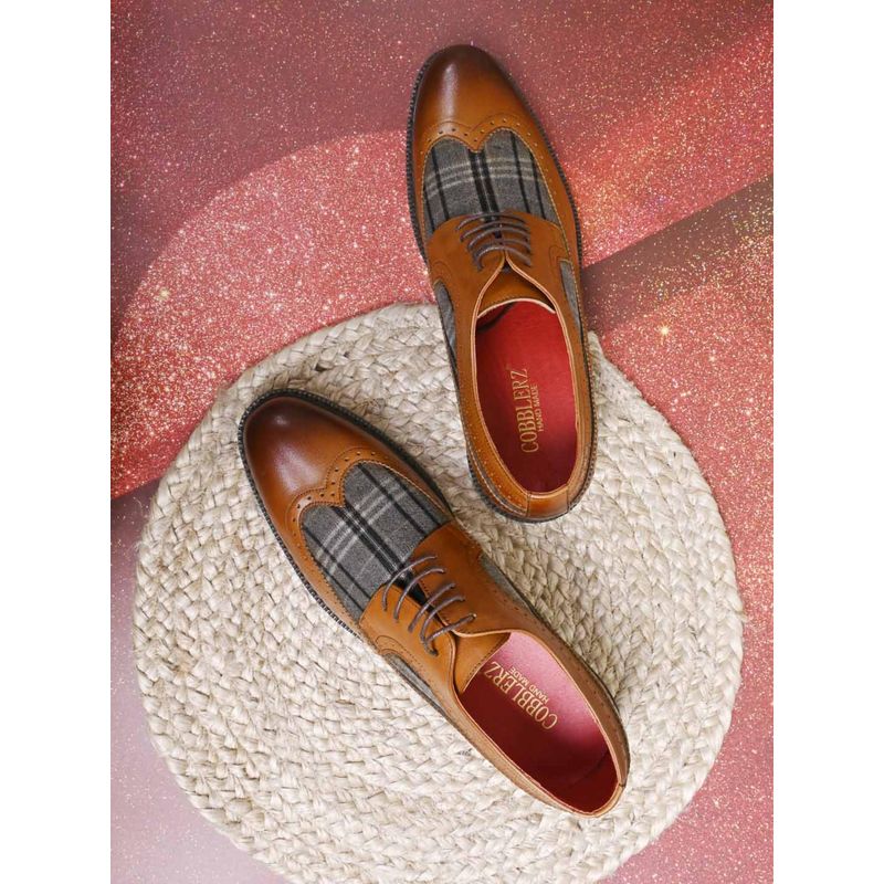 Cobblerz Men Tan Wingtip Colourblock Derbies (EURO 39)