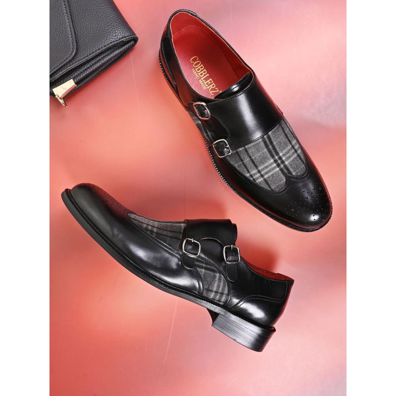 Cobblerz Men Black Wingtip Colourblock Monk Straps (EURO 40)