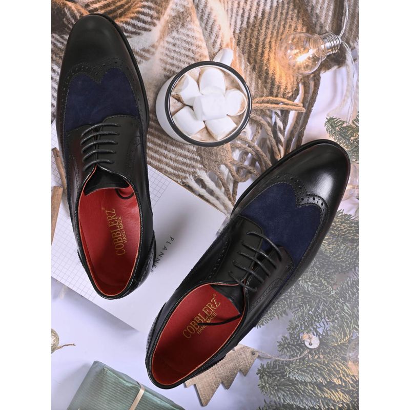 Cobblerz Men Black Wingtip Colourblock Derbies (EURO 39)