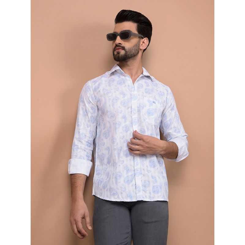 CRIMSOUNE CLUB Men Blue Printed 100% Cotton Shirt (M)