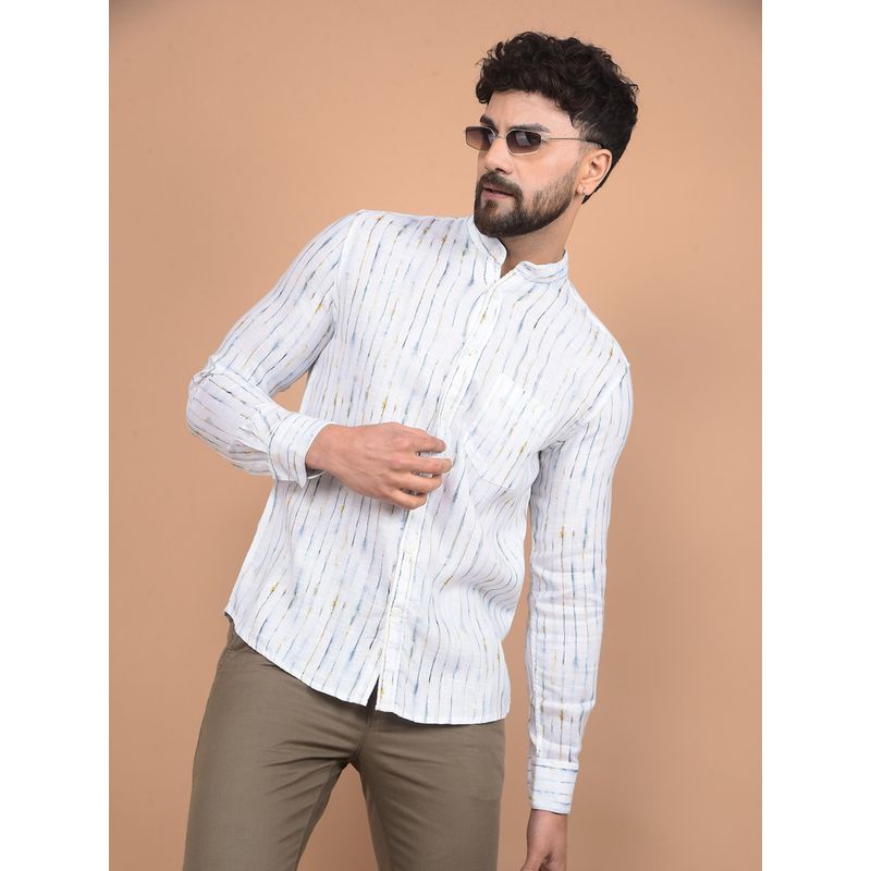 CRIMSOUNE CLUB Men White Printed Linen Shirt (M)