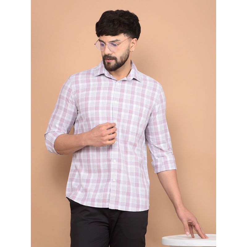 CRIMSOUNE CLUB Men Purple Checked Linen Shirt (S)