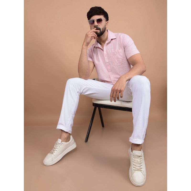 CRIMSOUNE CLUB Men Pink Floral Print Linen Shirt (L)