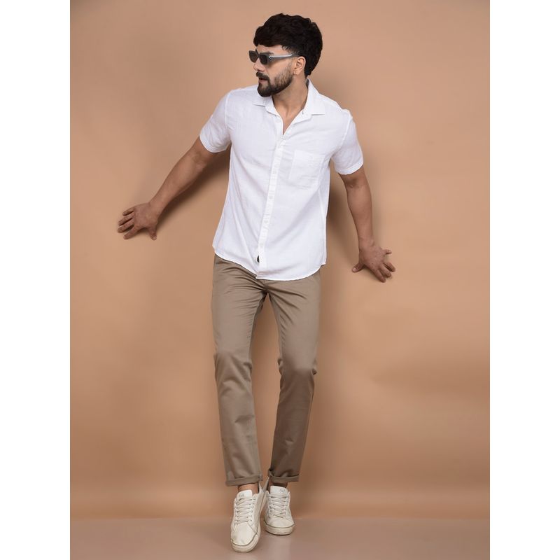 CRIMSOUNE CLUB Men White Printed Linen Shirt (M)