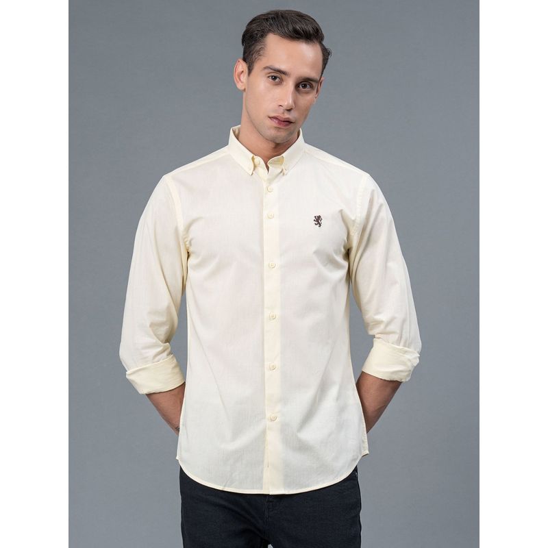 Red Tape Pale Yellow Solid Pure Cotton Men Shirt (S)