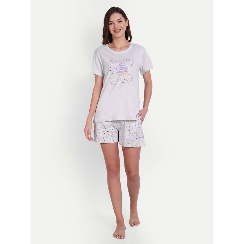Bedtime Story Grey Half Sleeves T-Shirt with Shorts (S)